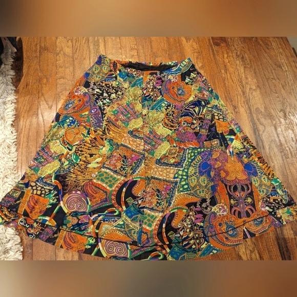Vintage Y2K midi skirt, patchwork paisley, a-line women's XL - Picture 2 of 9